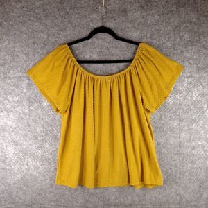 W5 Top Womens XL Yellow Flutter Sleeve Clip Dot Off Shoulder Fall